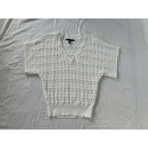 White House Black Market White Open Knit Shirt Sleeve Sweater, Size S, Summery